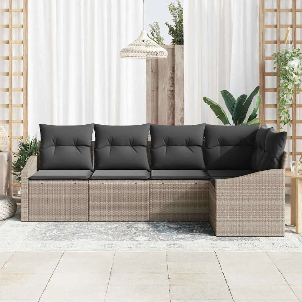 vidaXL Σετ Καναπέ Κήπου 5 pcs Ανοιχτό γκρι Πολυ ράταν