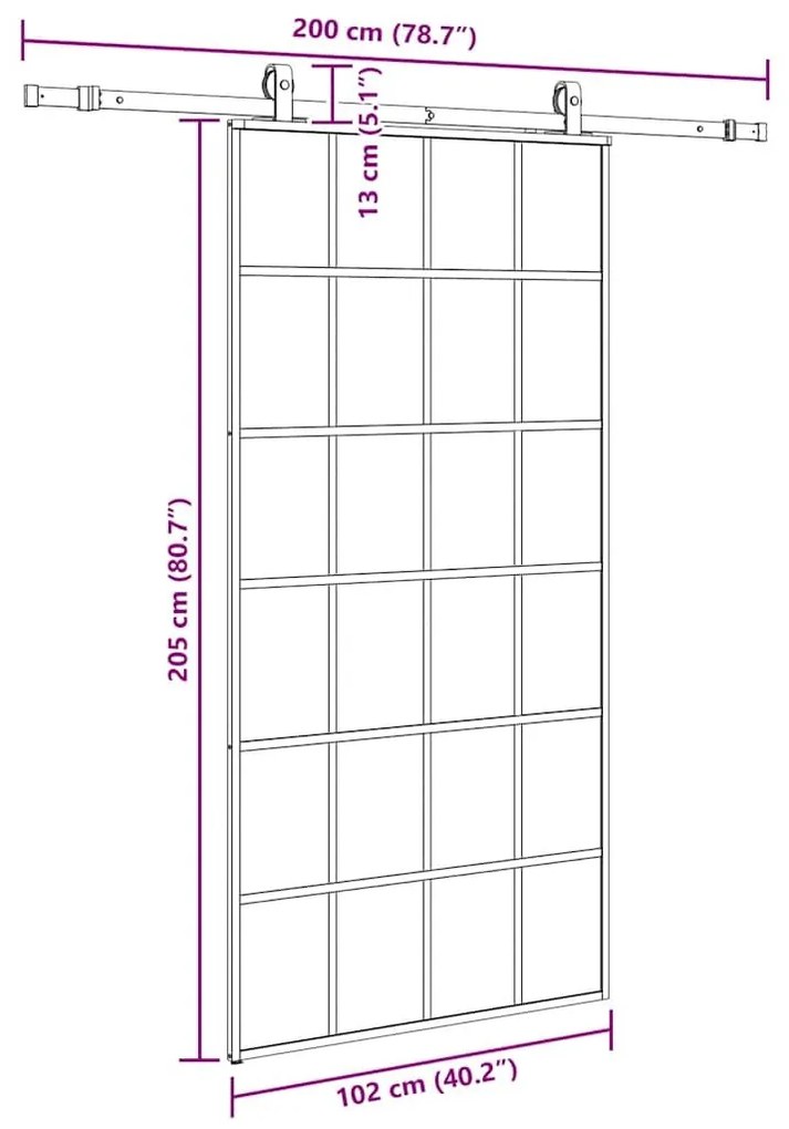 Συρόμενη πόρτα με σετ υλικού Μαύρο 102x205 cm ESG Γυαλί - Μαύρο