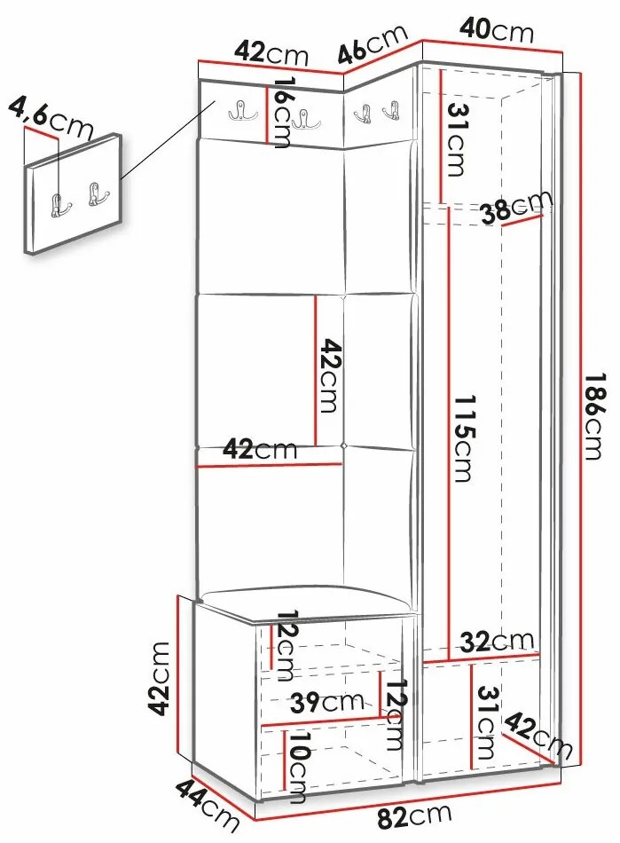 Σετ διαδρόμου Hartford 381, 186x82x46cm, Τυρκουάζ, Μαύρο, Πλαστικοποιημένη μοριοσανίδα, Ταπισερί, Ινοσανίδες μέσης πυκνότητας, Εντοιχισμένη, Τοίχου