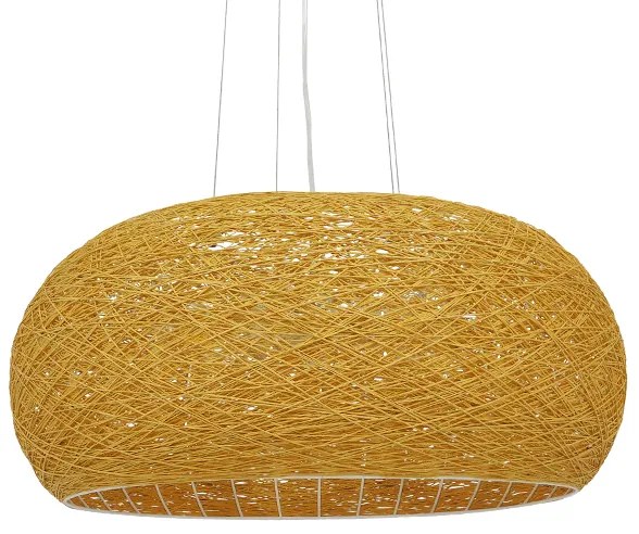 01628 GloboStar® FIJI INCASS 01628 Vintage Κρεμαστό Φωτιστικό Καμπάνα Πολύφωτο 5 x E27 IP20 Μπέζ Rattan - Μ60 x Π60 x Υ29cm