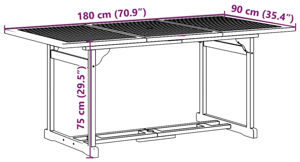 Σετ Τραπεζαρίας Κήπου 7 Τεμαχίων 180x90x75 εκ. Μασίφ Ακακία - Καφέ