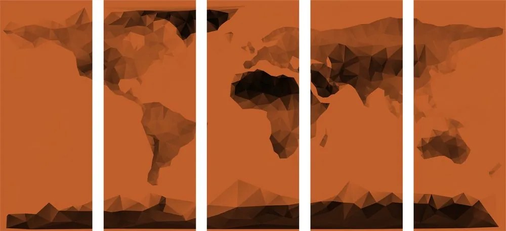 5 μέρη εικόνα χάρτη του κόσμου σε πολυγωνικό στυλ σε πορτοκαλί - 100x50
