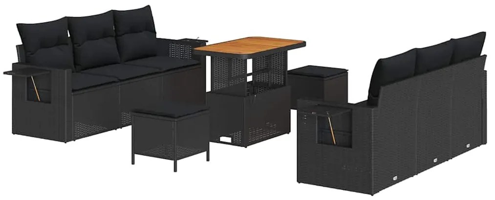 vidaXL Σετ Καναπέ Κήπου με μαξιλάρι 9 pcs Μαύρο 90 x 55 x 71 cm