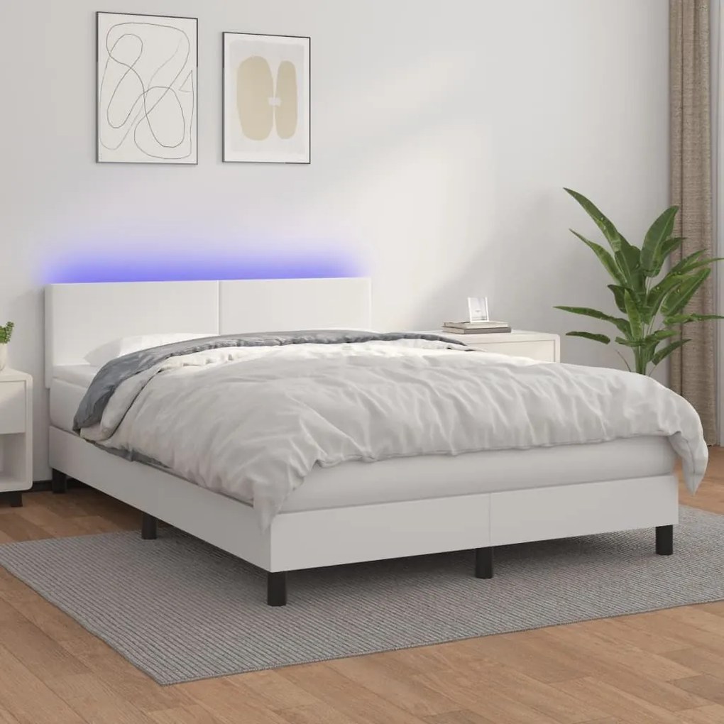 ΚΡΕΒΑΤΙ BOXSPRING ΜΕ ΣΤΡΩΜΑ &amp; LED ΛΕΥΚΟ 140X190 ΕΚ. ΣΥΝΘ. ΔΕΡΜΑ 3134100