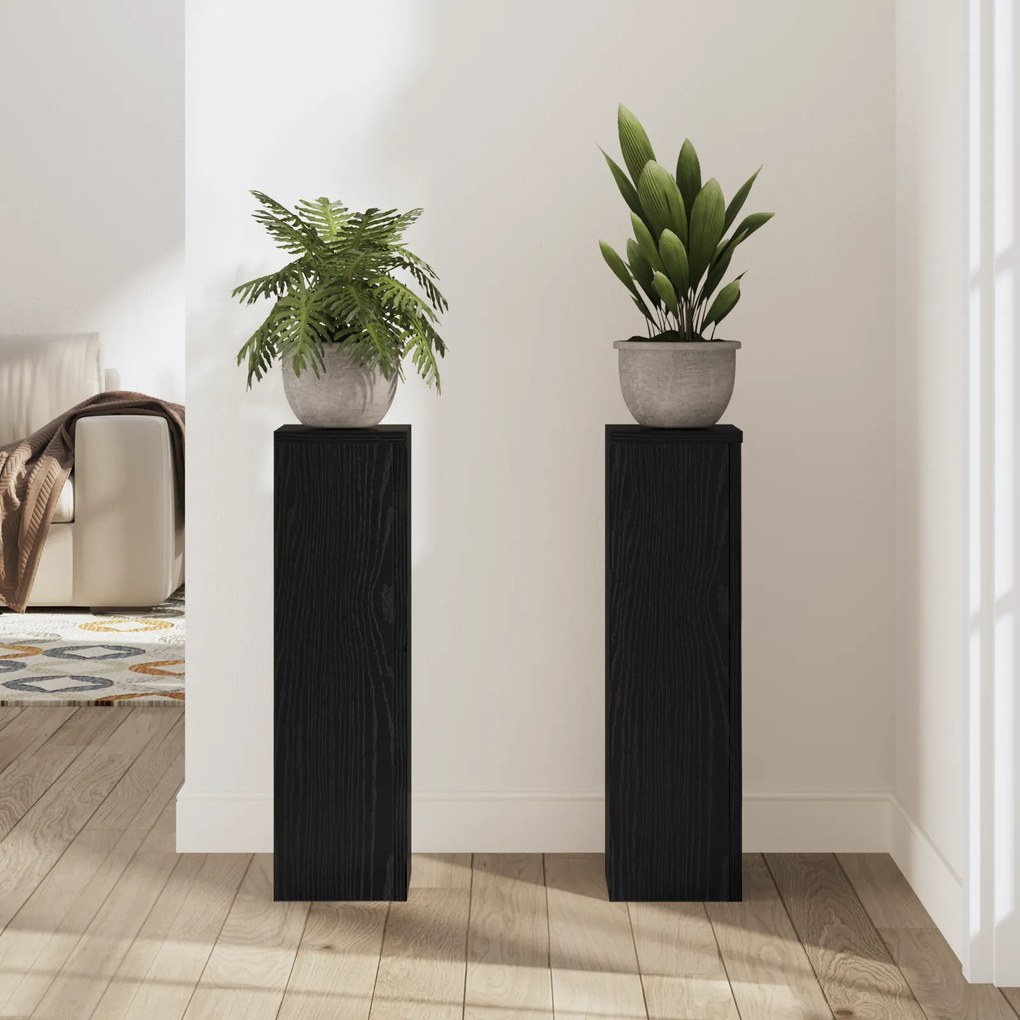 vidaXL Στερέωμα Φυτών 2 τεμ Μαύρο Δρυς 17 x 17 x 60 εκ Φτιαγμένο από Ξύλο