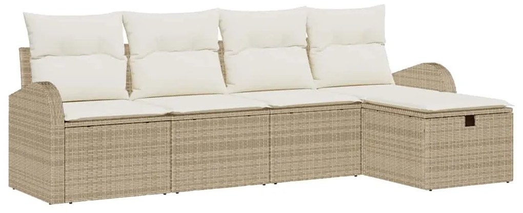 vidaXL Σετ Καναπέ Κήπου με μαξιλάρι 5 pcs Μπεζ Πολυ ράταν