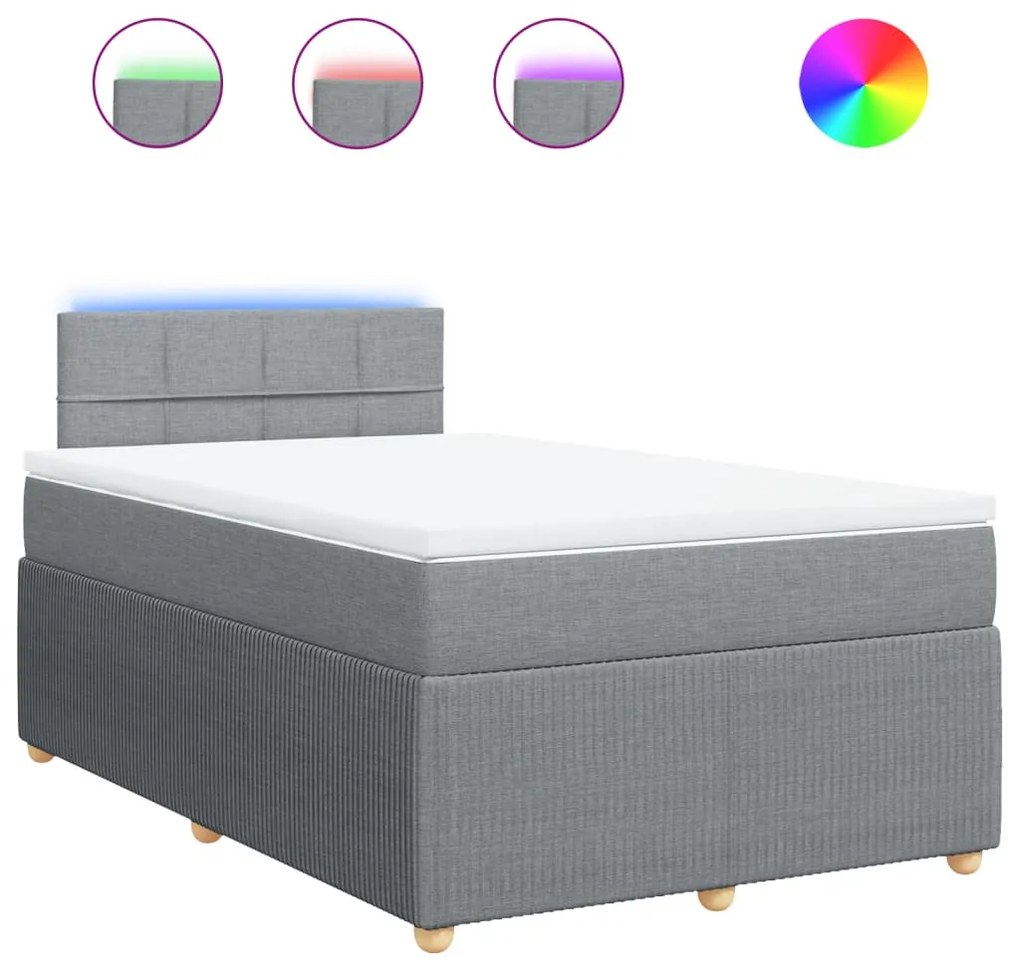 vidaXL Κρεβάτι Boxspring με Στρώμα Ανοιχτό Γκρι 120x200 εκ. Υφασμάτινο