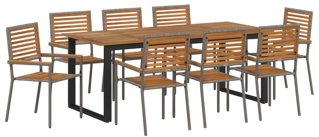 vidaXL Σετ τραπεζαρίας κήπου 9 κομματιών Γκρι Πολυ Ράτα Ακακία
