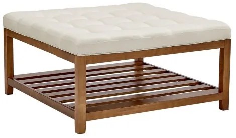 VEVOE Large Square Ottoman Coffee Table, 87.5 cm Tufted Coffee Table with Solid Wood Shelf Storage, Linen Solid Upholstered Footrest Ottoman for Bedroom Living Room, 400 LBS, Off-White