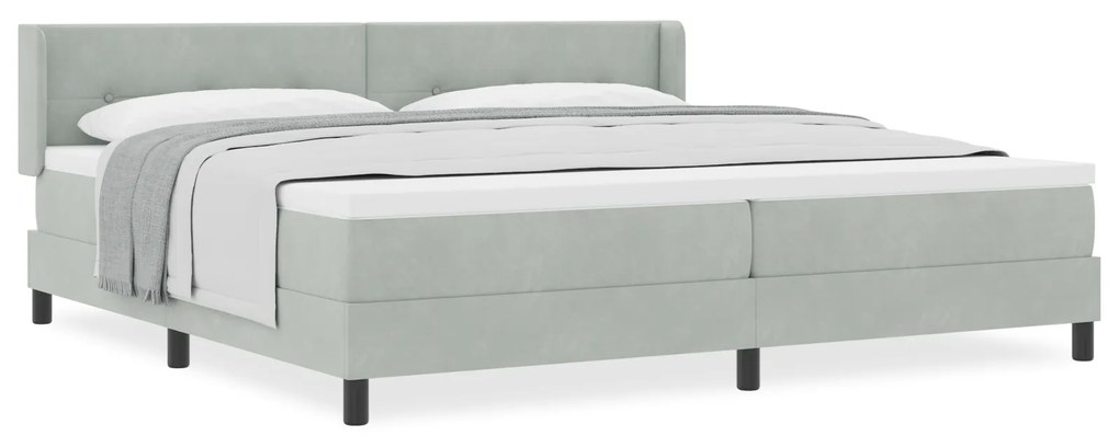 vidaXL Κρεβάτι Box Spring με Στρώμα Ανοιχτό Γκρι 200x200 εκ Βελούδο