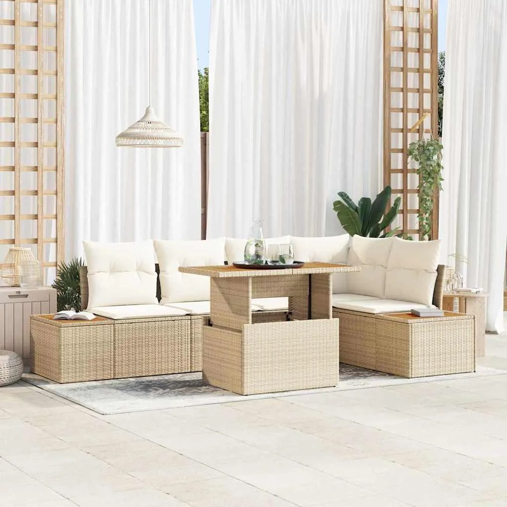 vidaXL Σετ Καναπέ Κήπου με αποθήκευση 6 pcs Μπεζ Πολυ ράταν