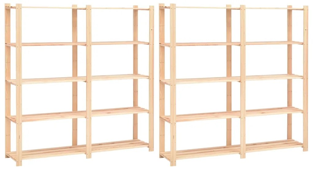 vidaXL Ραφιέρες 5 Επιπέδων 2 τεμ 500 κ 170x38x170 εκ Μασίφ Ξύλο Πεύκου