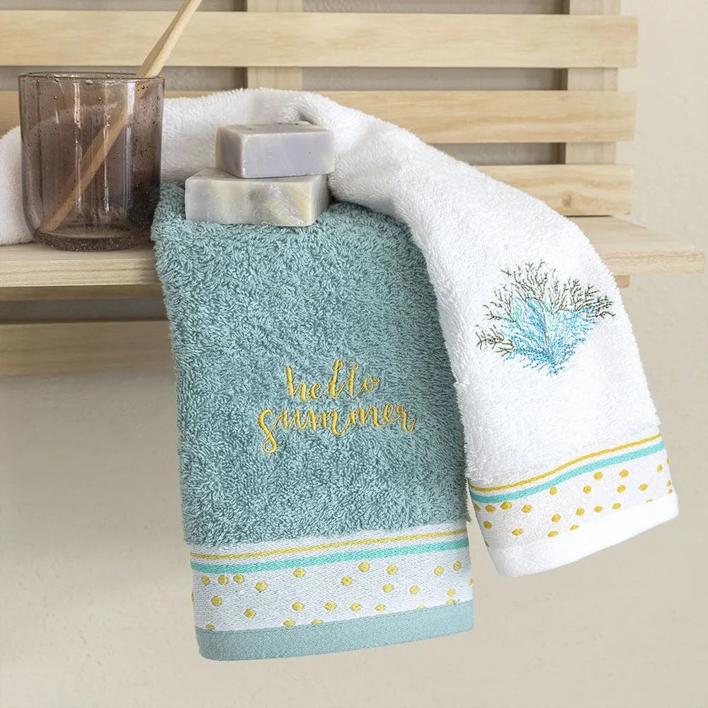 Πετσέτες Hello Summer (Σετ 2τμχ) White-Green Nima Σετ Πετσέτες 30x50cm 100% Cotton