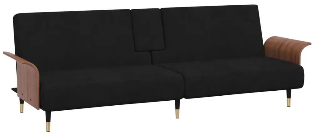 vidaXL Καναπές Κρεβάτι με Ποτηροθήκη Μαύρος Βελούδινος