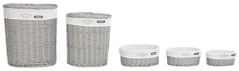 Σετ καλαθιών DKD Home Decor Λευκό Γκρι λυγαριά 51 x 37 x 56 cm 52 x 38 x 57 cm 5 Τεμάχια