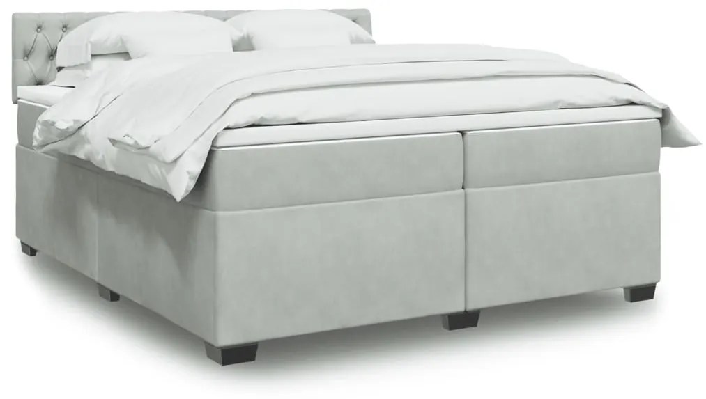 vidaXL Κρεβάτι Boxspring με Στρώμα Ανοιχτό Γκρι 200x200 εκ. Βελούδινο