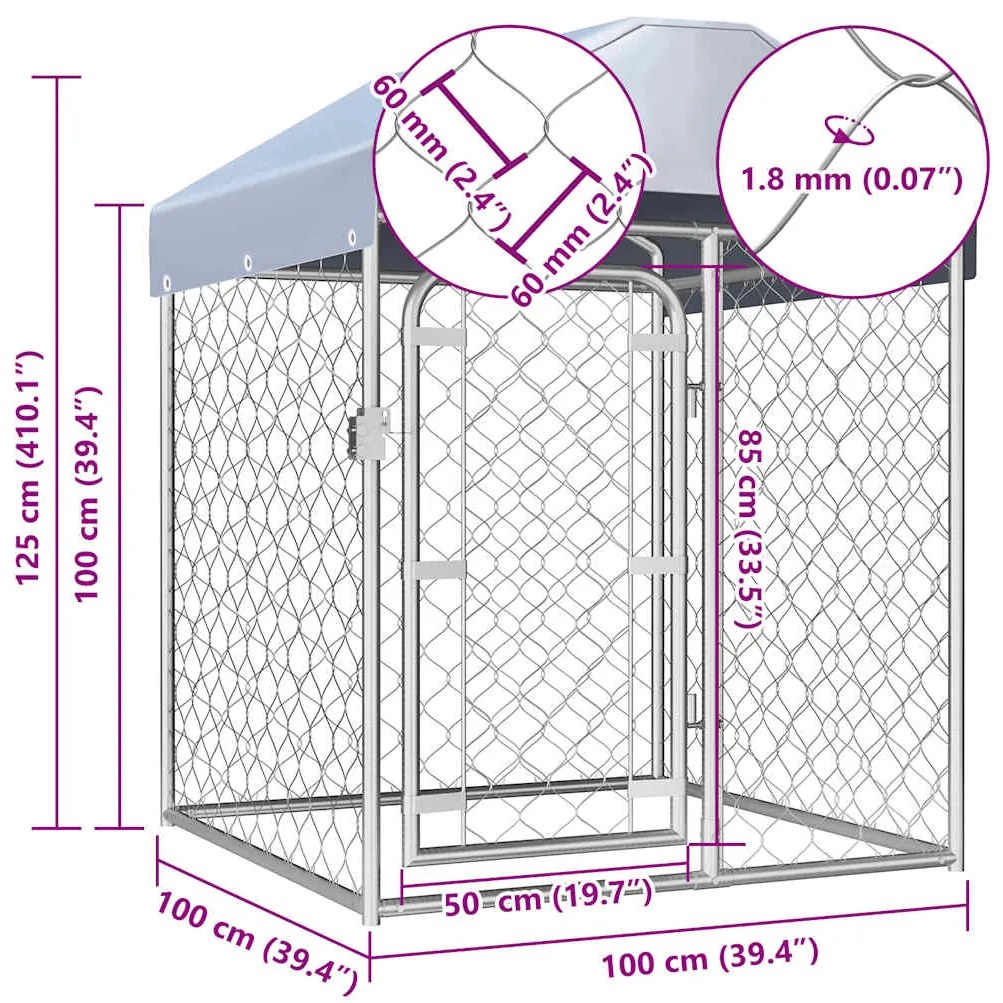 vidaXL Κλουβί Σκύλου Εξωτερικού Χώρου 100 x 100 x 125 εκ. με Στέγαστρο