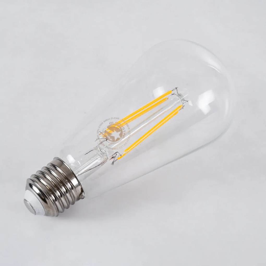 GloboStar 99016 Λάμπα LED Long Filament E27 ST64 Αχλάδι 8W 800lm 360° AC 220-240V IP20 Φ6.4 x Υ14cm Θερμό Λευκό 2700K με Διάφανο Γυαλί - Dimmable - 3 Years Warranty - 99016