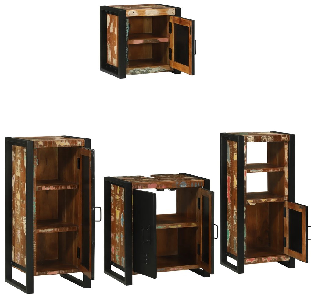 vidaXL Σετ Επίπλων Μπάνιου 4 pcs Πολύχρωμο Στερεό ανακτημένο ξύλο
