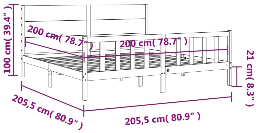 Πλαίσιο Κρεβατιού με Κεφαλάρι Μαύρο 200x200 εκ. Μασίφ Ξύλο - Μαύρο