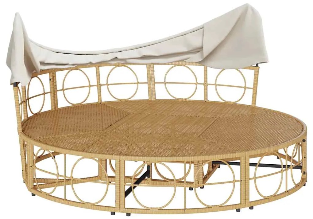 vidaXL Εξωτερική Lounge κρεβάτι με θόλο και μαξιλάρια Poly Rattan