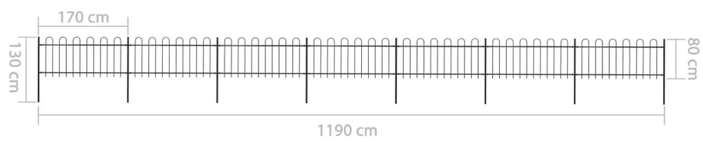 vidaXL Κάγκελα Περίφραξης με Κυκλική Κορυφή Μαύρα 11,9x0,8 μ. Ατσάλινα