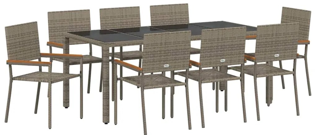 vidaXL Σέτ φαγητού για κήπο 9 pcs Γκρι 190 x 90 x 75 cm