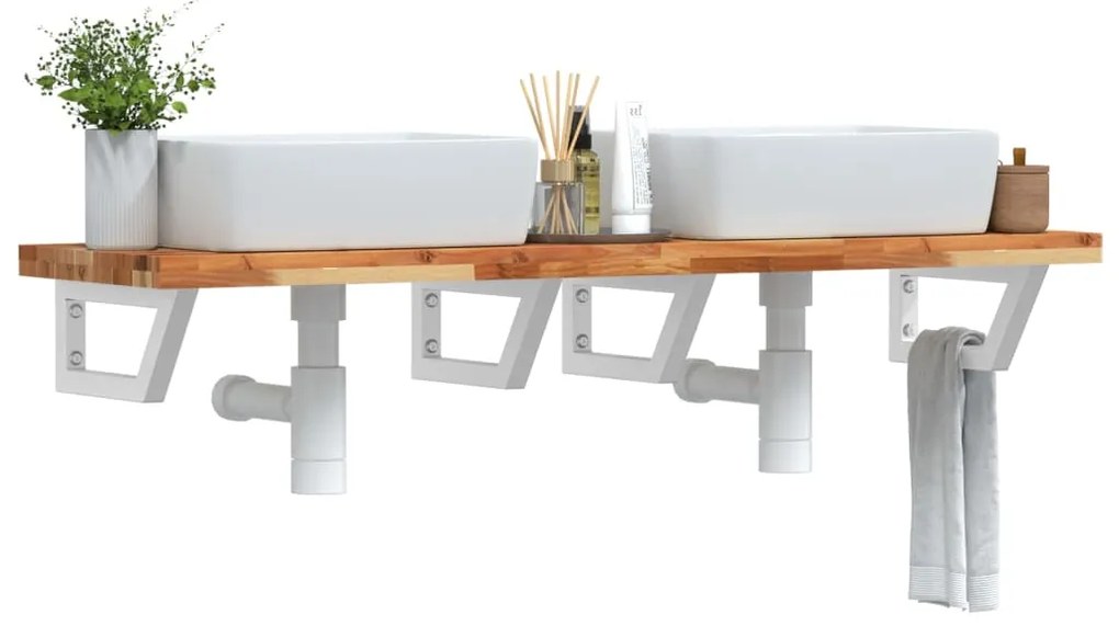 Ράφι Νιπτήρα Τοίχου από Ατσάλι / Μασίφ Ξύλο Ακακίας