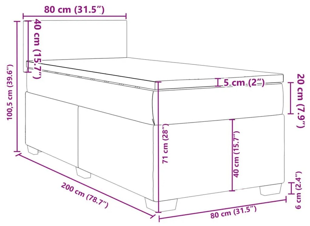 Κρεβάτι Boxspring με Στρώμα Ανοιχτό Γκρι 80x200 εκ. Υφασμάτινο - Γκρι