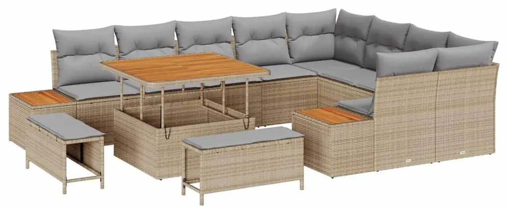 vidaXL Σετ Καναπέ Κήπου με μαξιλάρι 12 pcs Μπεζ Πολυ ράταν