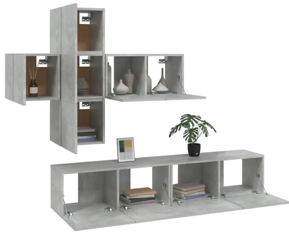 vidaXL Σετ Επίπλων Τηλεόρασης 7 Τεμαχίων Γκρι Σκυρ. Επεξεργασμένο Ξύλο