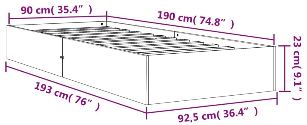 Σκελετός Κρεβ. Χωρίς Στρώμα Καφέ Κεριού 90x190 εκ Μασίφ Πεύκο - Καφέ