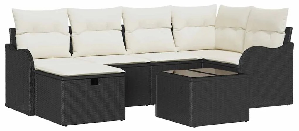 vidaXL 7 τεμαχίων σετ κήπου με μαξιλάρια, μαύρο πολυ-ρατάν