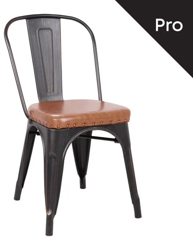 WOODWELL RELIX Καρέκλα-Pro, Στοιβαζόμενη, Μέταλλο Βαφή Antique Black, Pu Camel 45x51x82cm Ε5191P,104