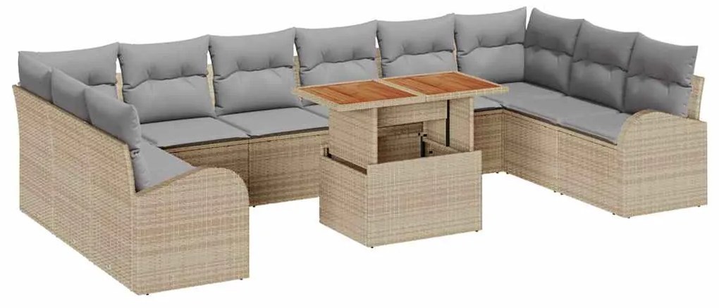 vidaXL Σετ Καναπέ Κήπου με αποθήκευση 11 pcs Μπεζ Πολυ ράταν