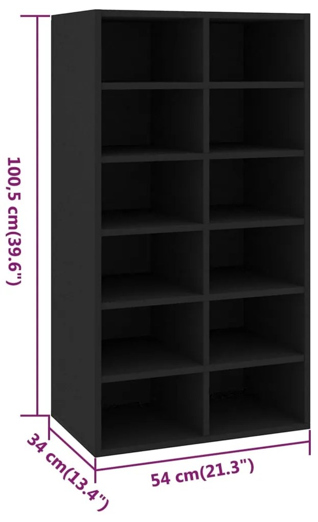 vidaXL Παπουτσοθήκη Μαύρη Δρυς 54x34x100,5 εκ. από Επεξεργασμένο Ξύλο