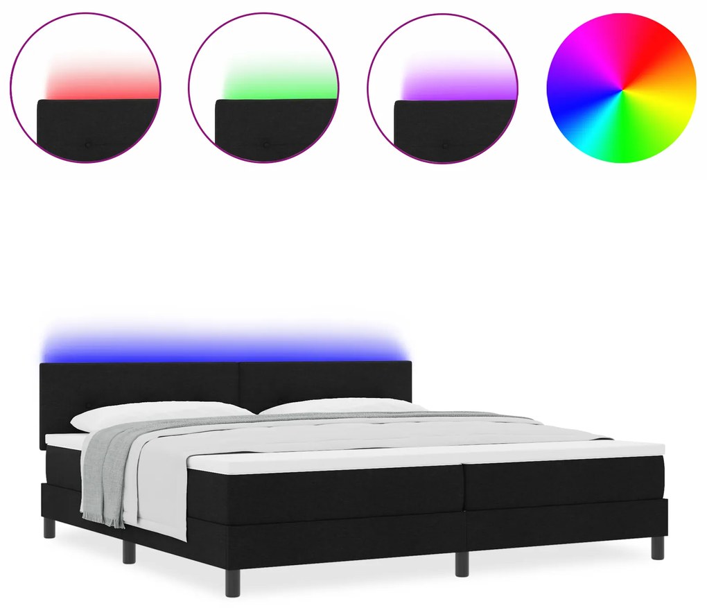 vidaXL Κρεβάτι με Στρώμα & LED Μαύρο 200x200 εκ Ύφασμα