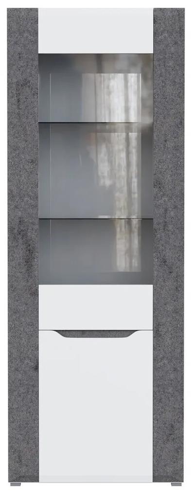 Βιτρίνα Orlando M104, 72x192x40cm, Γυαλιστερό λευκό, Άσπρο, Σκυρόδεμα, Πλαστικοποιημένη μοριοσανίδα, Επεξεργασμένο γυαλί, Ινοσανίδες μέσης πυκνότητας