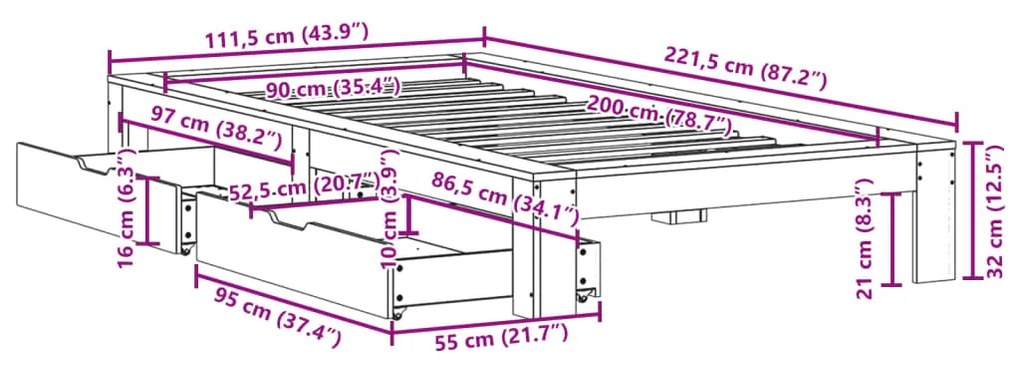 ΣΚΕΛΕΤΟΣ ΚΡΕΒ. ΧΩΡΙΣ ΣΤΡΩΜΑ ΛΕΥΚΟ 90X200 ΕΚ ΜΑΣΙΦ ΠΕΥΚΟ 3309009