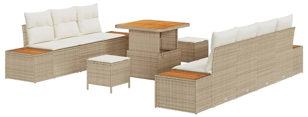 vidaXL Σετ Καναπέ Κήπου με μαξιλάρι 10 pcs Μπεζ Πολυ ράταν