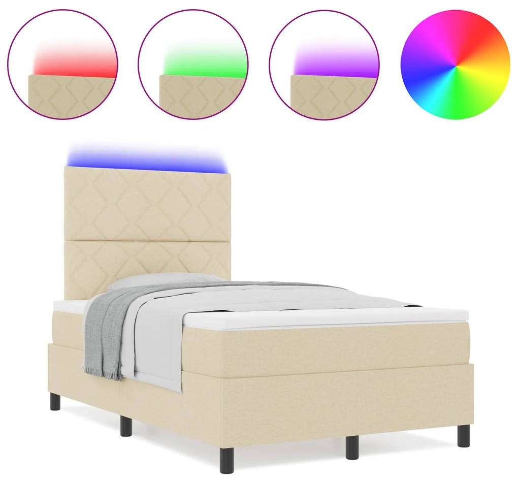 vidaXL Κρεβάτι με ελατήρια και στρώμα & LED σε Κρεμ, 120 x 200 εκ Υφασμάτινο