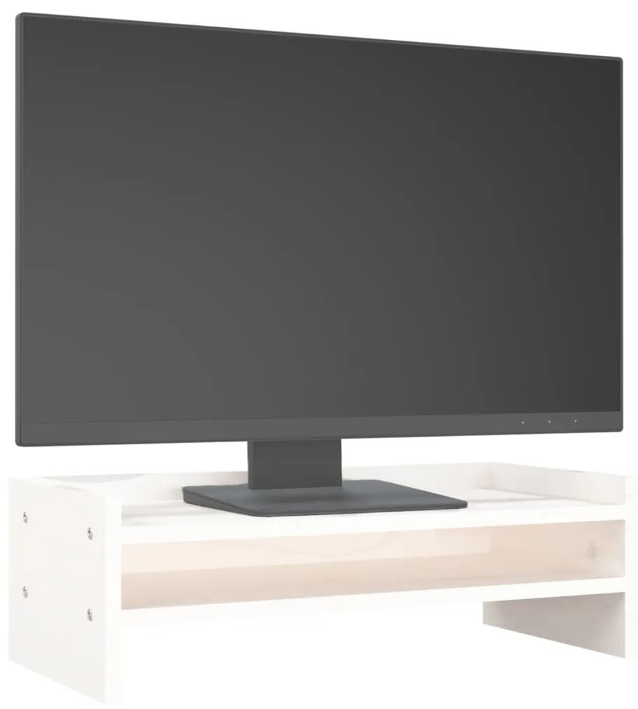 vidaXL Βάση Οθόνης Λευκή 50x24x16 εκ. από Μασίφ Ξύλο Πεύκου