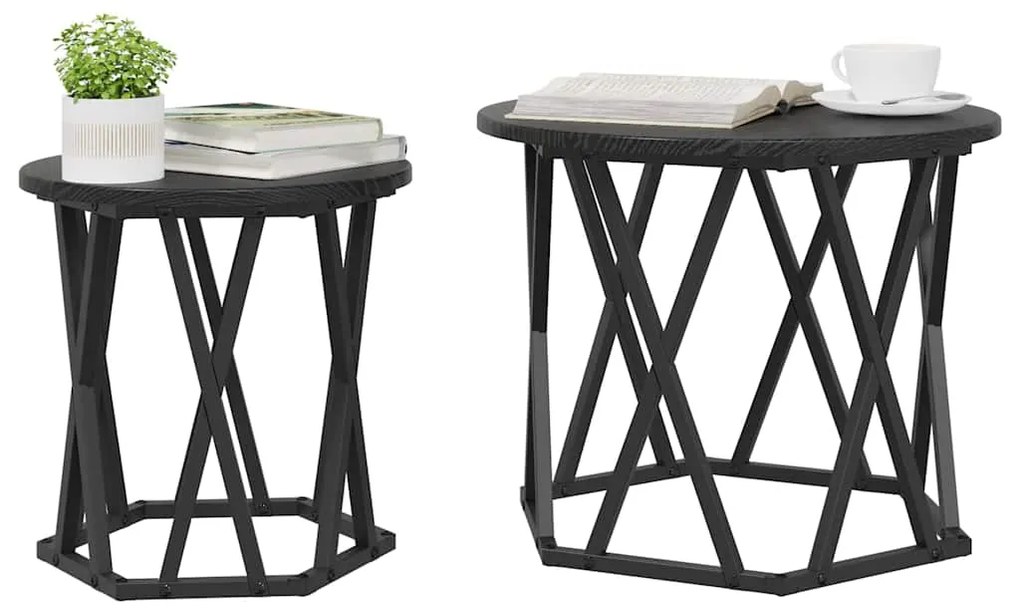 vidaXL Τραπεζάκι Πλευράς 2 pcs Μαύρη Οξυά Μηχανισμένο ξύλο και ατσάλι