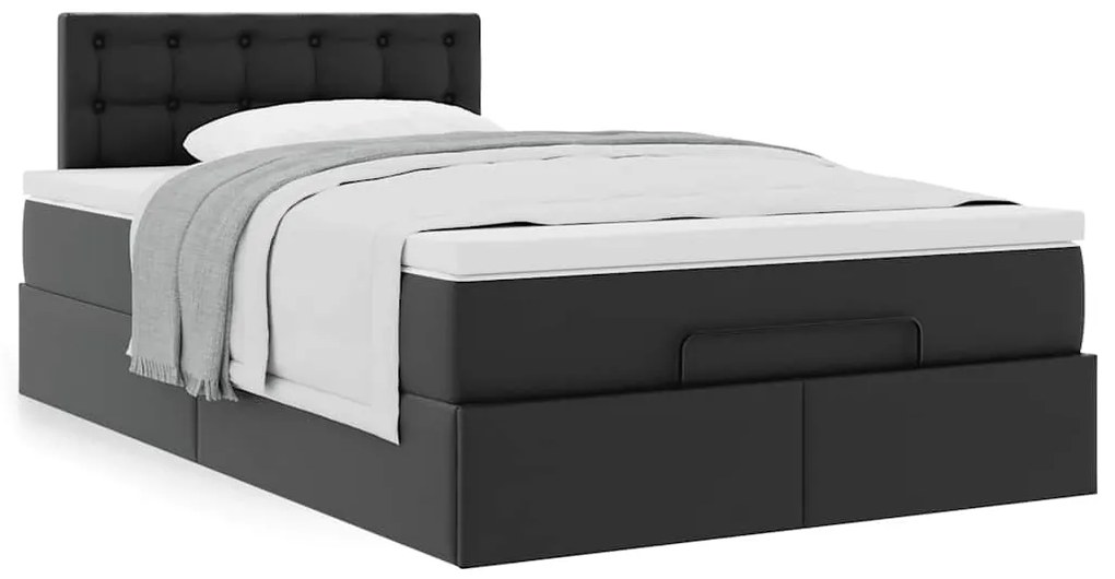vidaXL Οθωμανικό κρεβάτι με στρώμα Μαύρο 120x200 cm Faux Leather