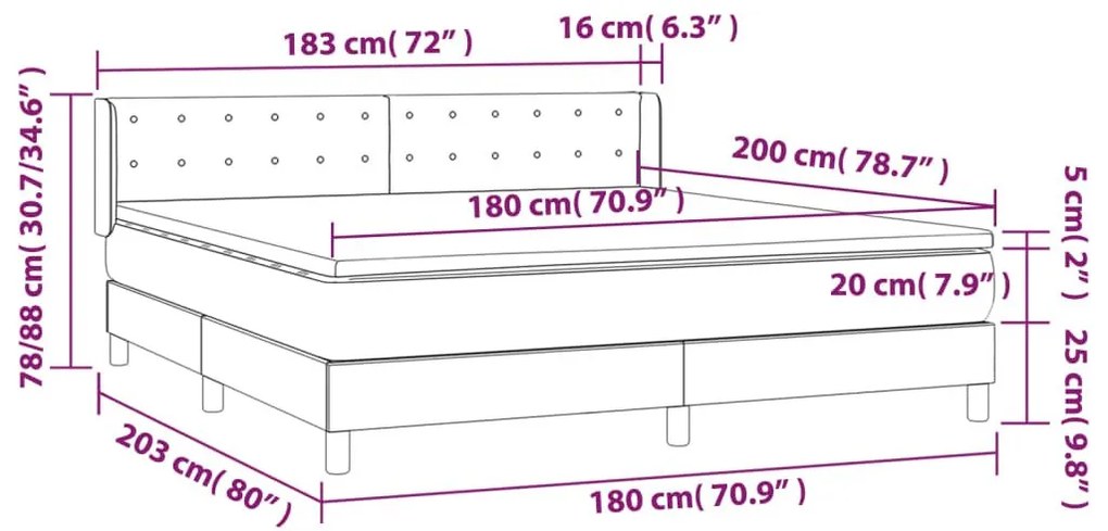 Κρεβάτι Boxspring με Στρώμα Μαύρο 180x200 εκ. Βελούδινο - Μαύρο