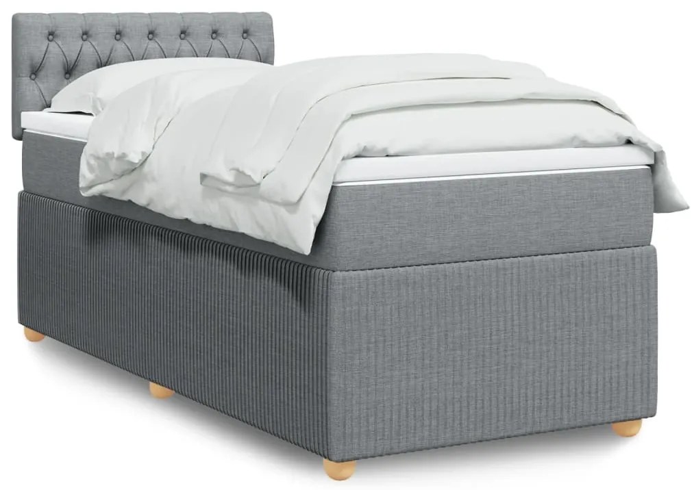 vidaXL Κρεβάτι Boxspring με Στρώμα Ανοιχτό Γκρι 90x190 εκ. Υφασμάτινο