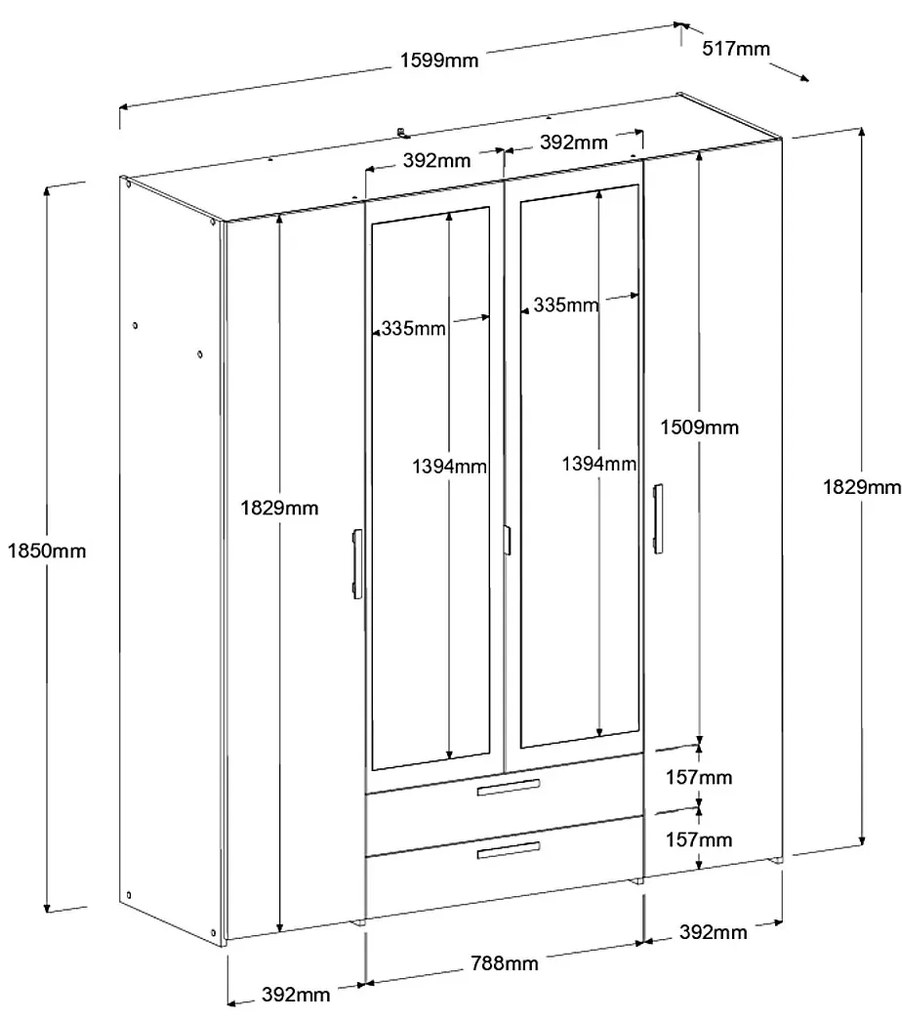 Ντουλάπα Dorm τετράφυλλη με καθρέπτη-Leuko