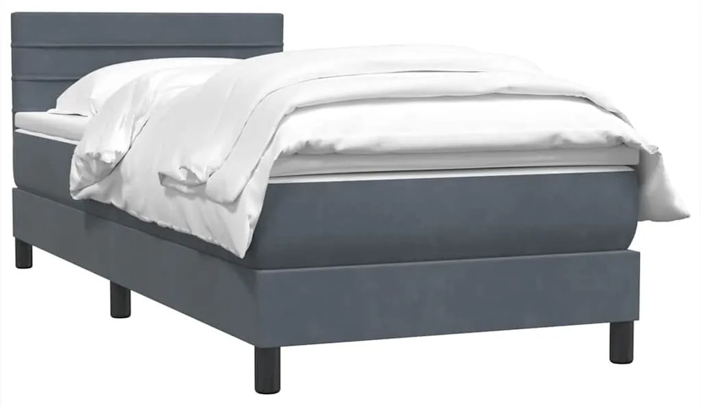 vidaXL Κρεβάτι Boxspring με Στρώμα Σκούρο Γκρι 90x210 εκ. Βελούδινο