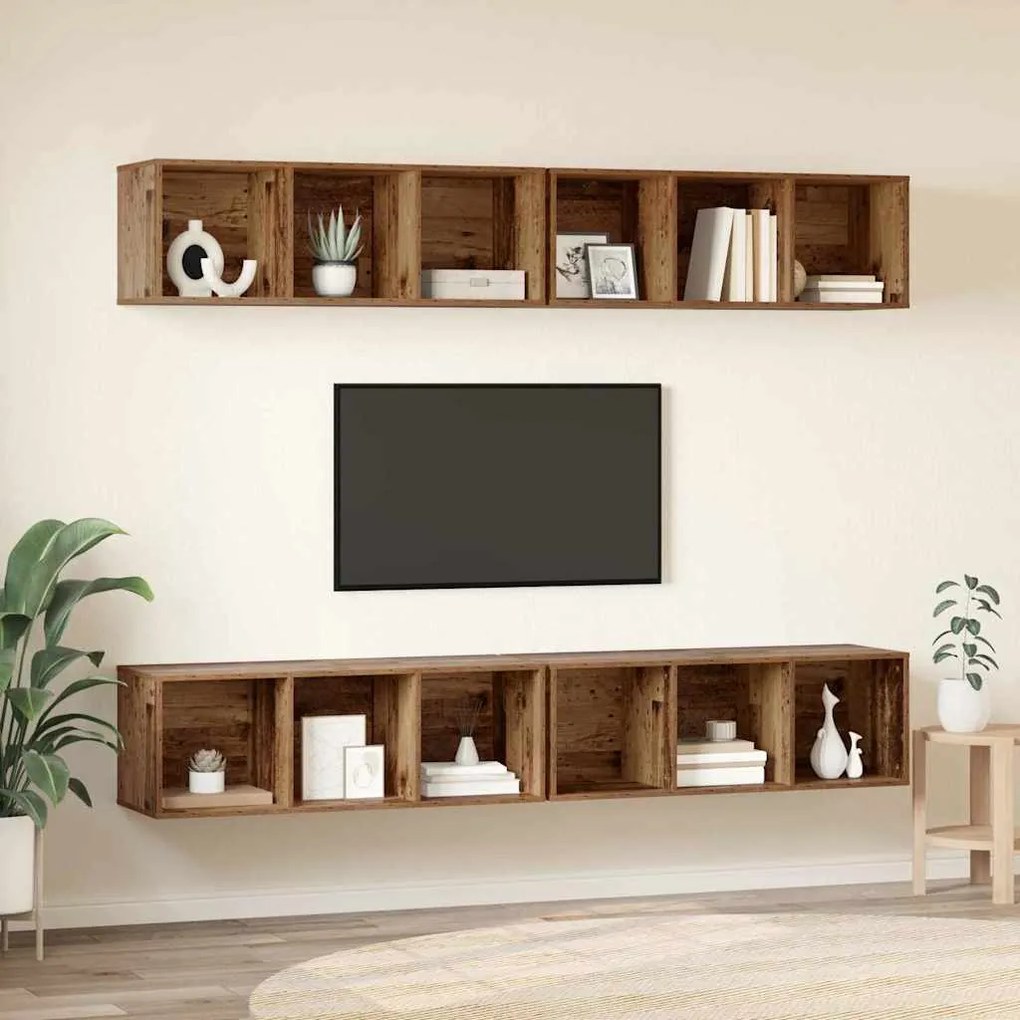 vidaXL Τηλεοπτική Κάβα Τοίχου 4 pcs Παλαιό ξύλο 37 x 37 x 107.5 εκ