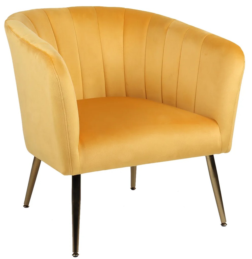Πολυθρόνα ArteLibre TIANA Κίτρινο Βελούδο/Ξύλο 52x82x76cm-14770037
